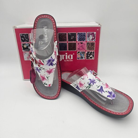 Alegria Vanessa Lily Red Trim Comfort Thong Wedge Sandal Womens EU 40/US 9.5 NEW - Picture 1 of 7